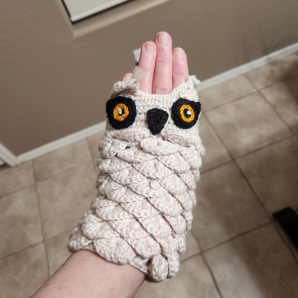 NEW Fingerless owl mittens cute crochet knit kawaii bird gloves - Picture 3 of 11